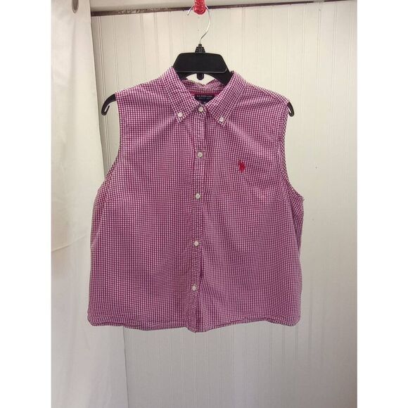 U.S Polo Assn, gingham, sleeveless button-up cropped shirt. Size XL - Picture 1 of 4